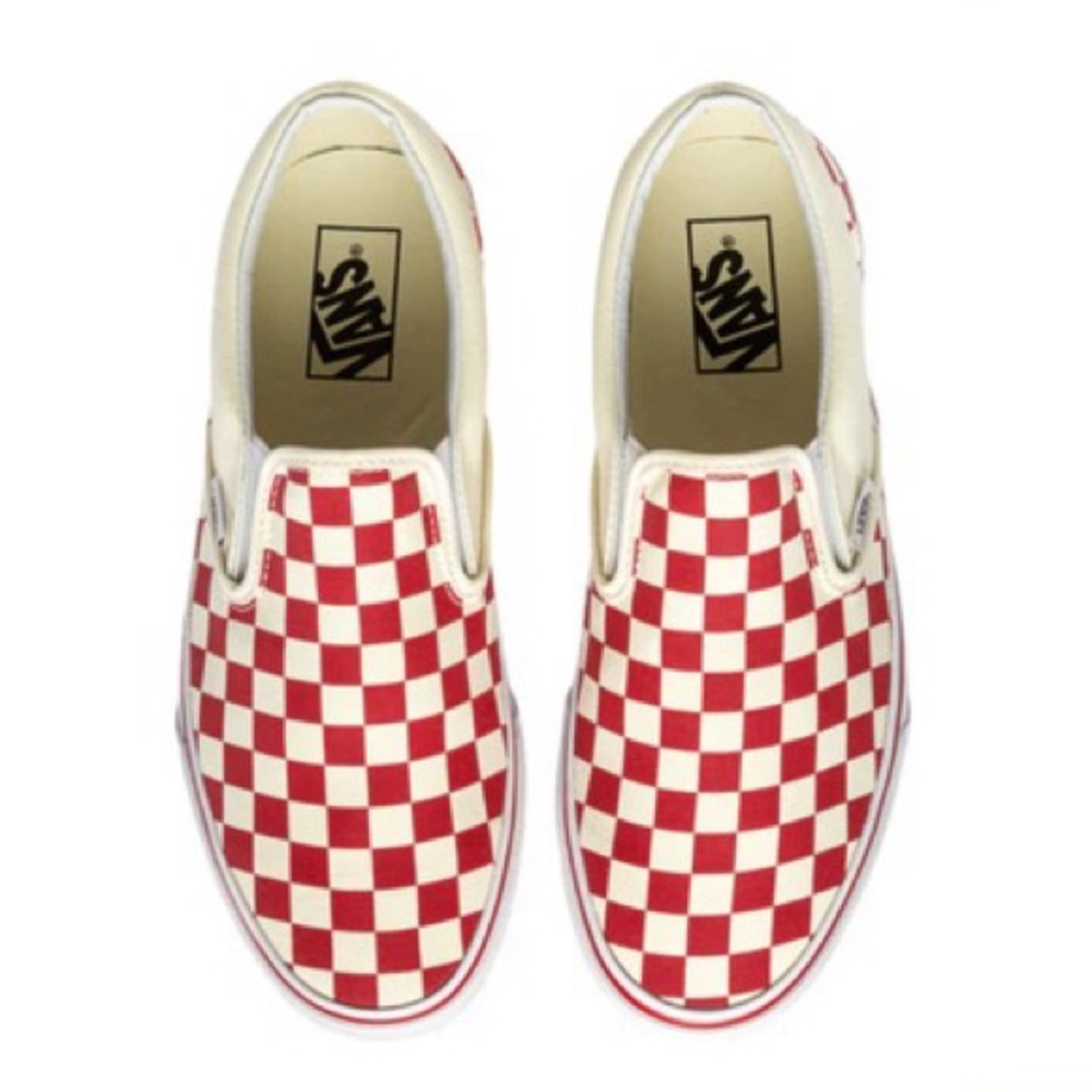 Vans Slip-On Red and White Checkerboard Shoes